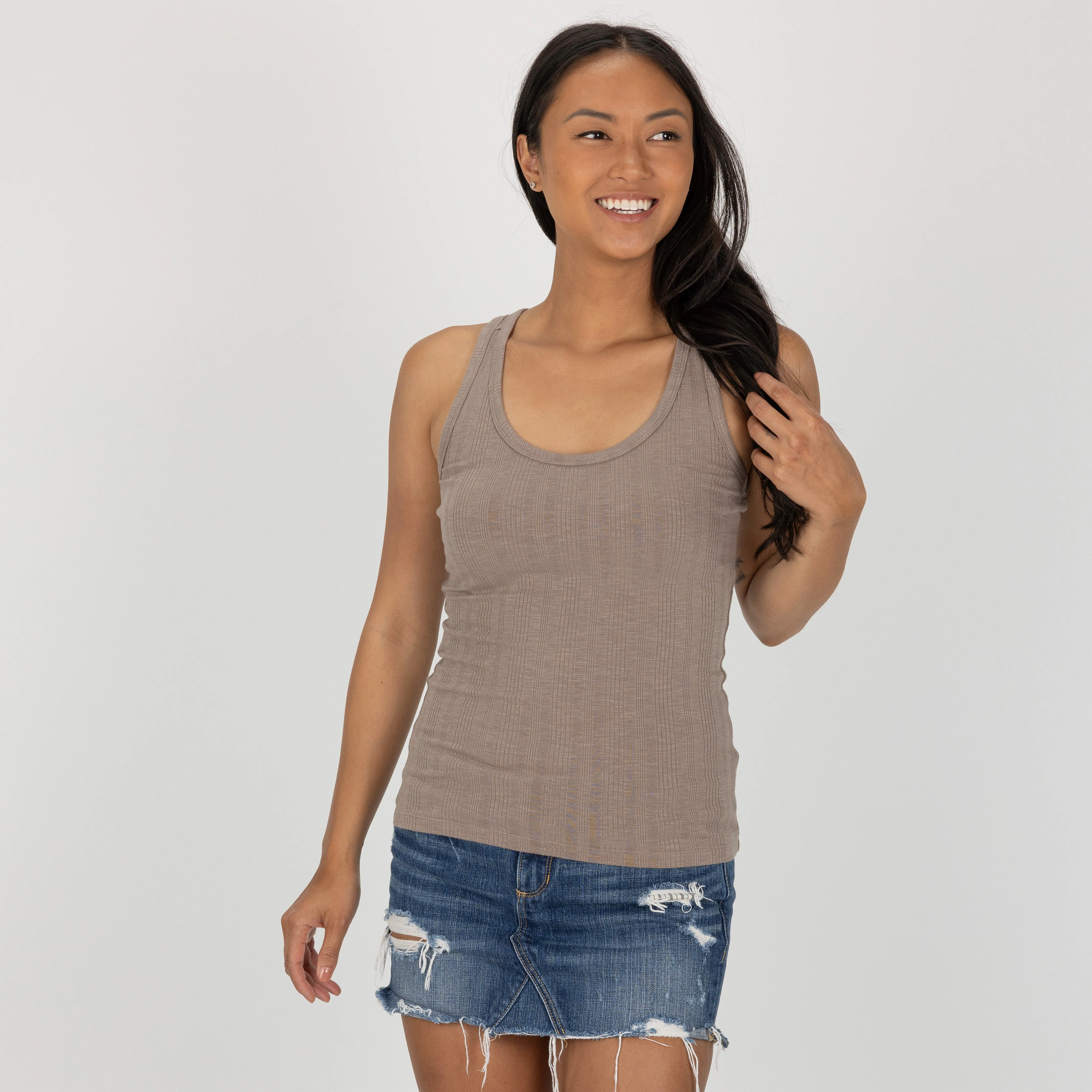 Womens Variegated Ribbed Racer Back Tank - Fungi