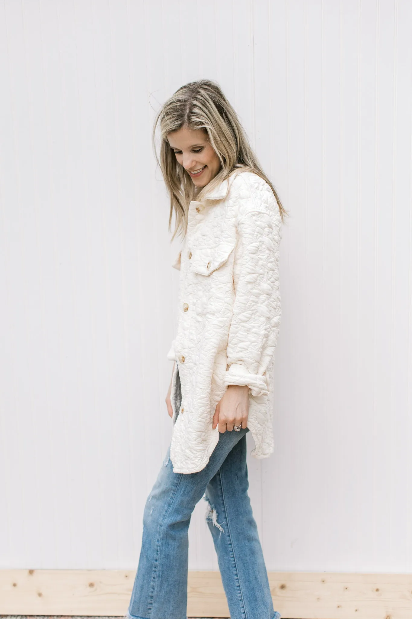 XZ Spring Cream Embossed Shacket