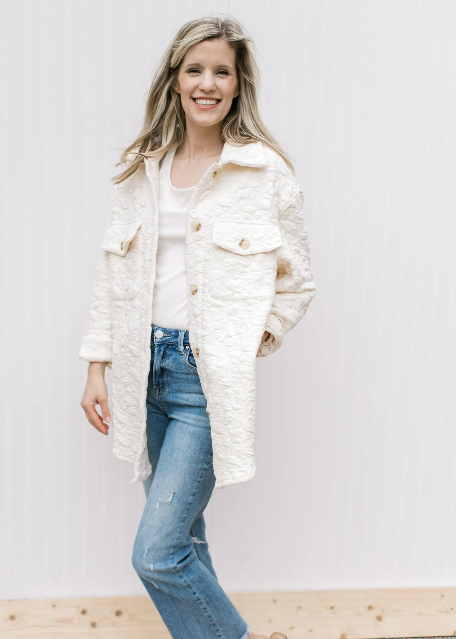 XZ Spring Cream Embossed Shacket