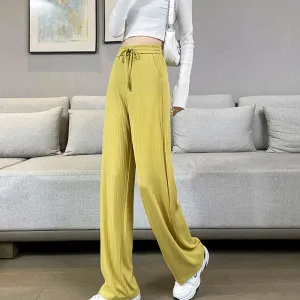 Yellow Textured Wide Leg Pants
