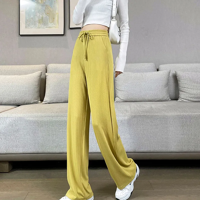 Yellow Textured Wide Leg Pants
