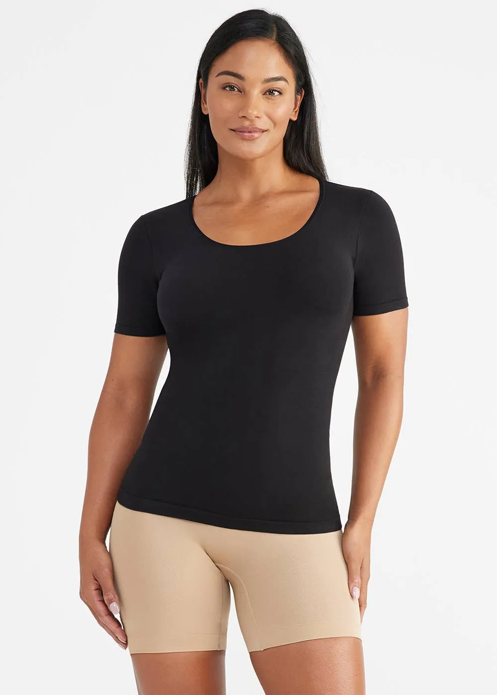 Yummie - Holly Short Sleeve Shapewear Tee - Cotton Seamless: White / 1X/2X