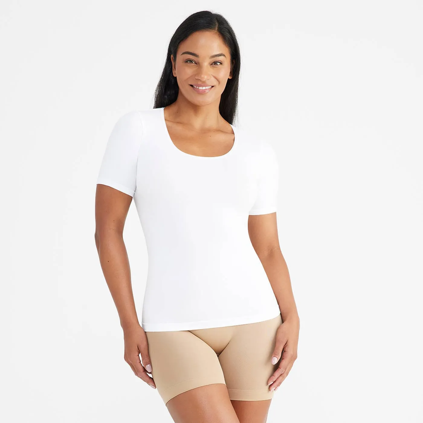 Yummie - Holly Short Sleeve Shapewear Tee - Cotton Seamless: White / 1X/2X