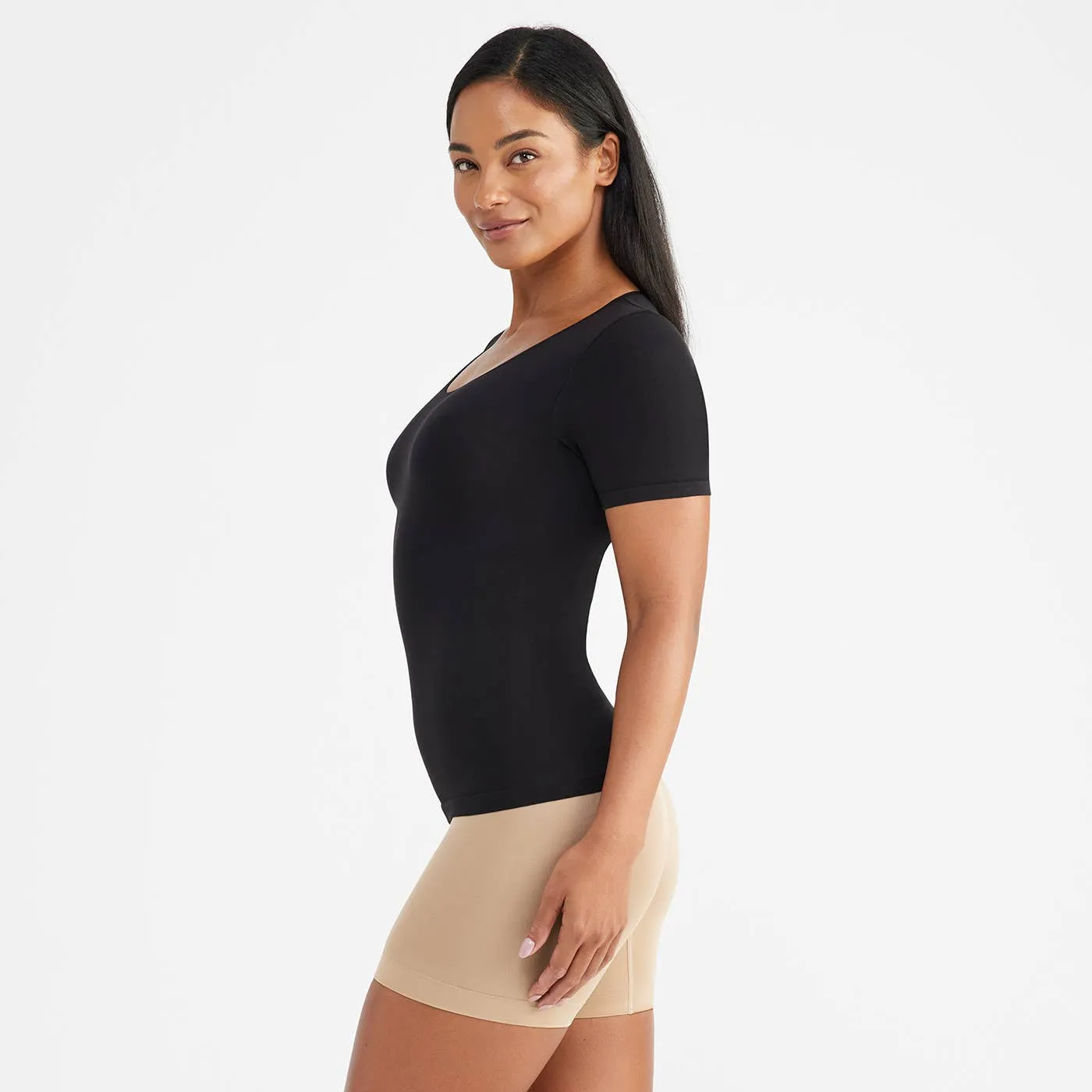 Yummie - Holly Short Sleeve Shapewear Tee - Cotton Seamless: White / 1X/2X