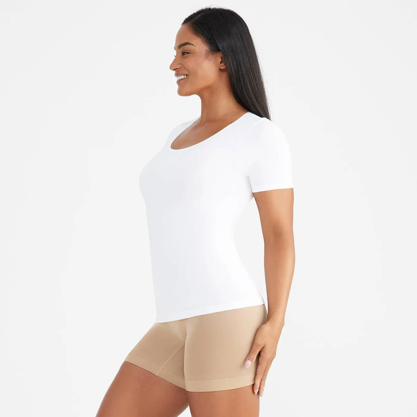 Yummie - Holly Short Sleeve Shapewear Tee - Cotton Seamless: White / 1X/2X