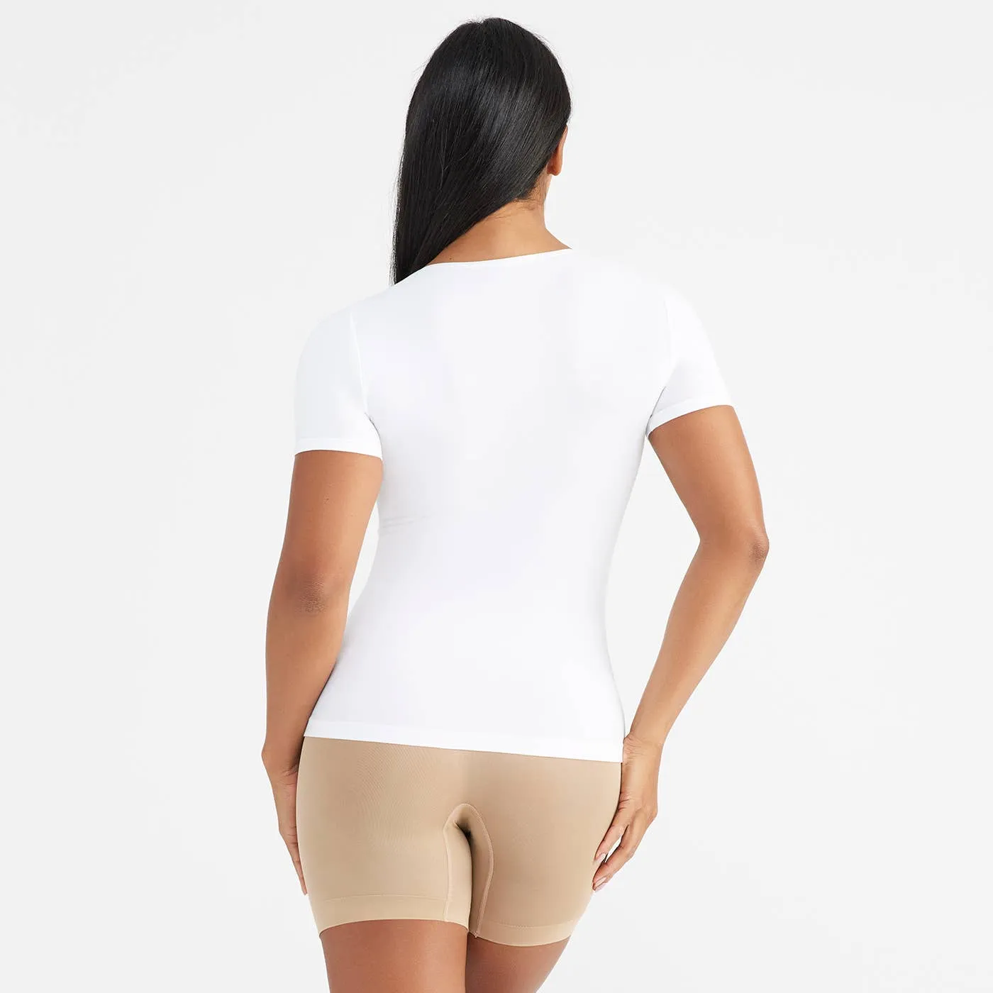 Yummie - Holly Short Sleeve Shapewear Tee - Cotton Seamless: White / 1X/2X