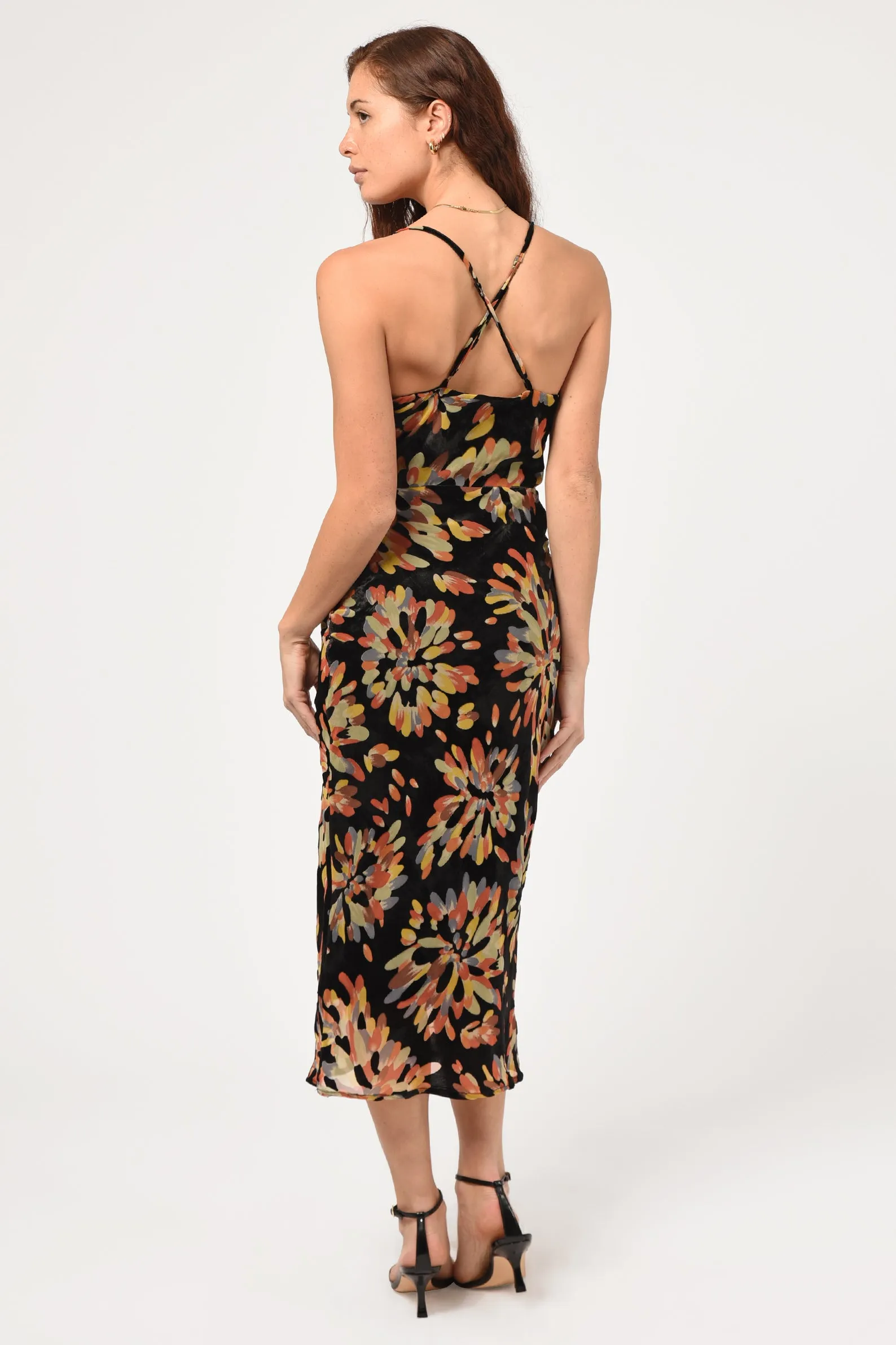 Zana Printed Velvet Burnout Slip Dress