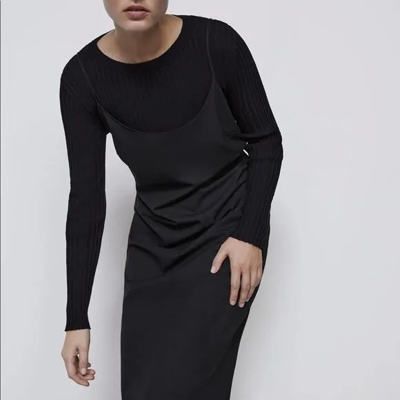 Zara Limited Edition 1998 Archive Collection Black Midi Dress Size XS NWT