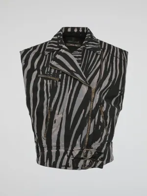 Zebra Print Sleeveless Jacket