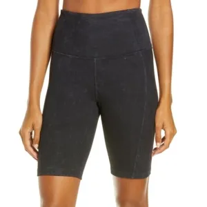 Zella Gray Snow Wash Acid Wash High Rise Ribbed Biker Shorts