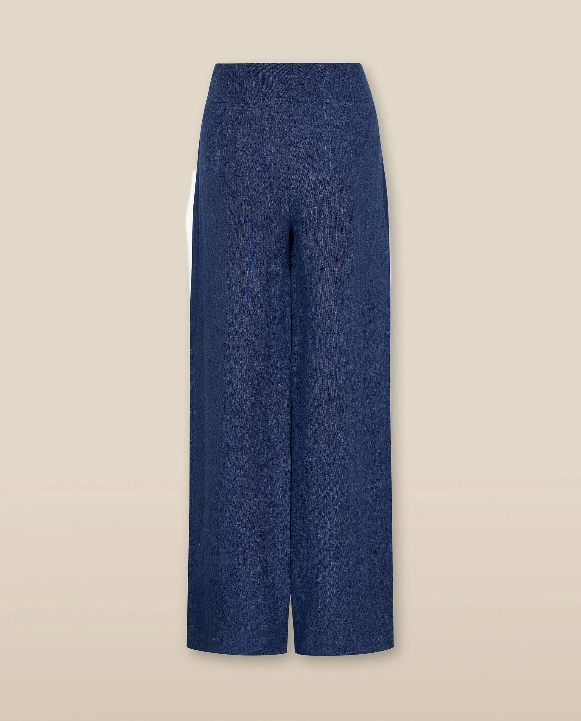 ZURI | Indigo Blue Linen Wide Leg Trousers