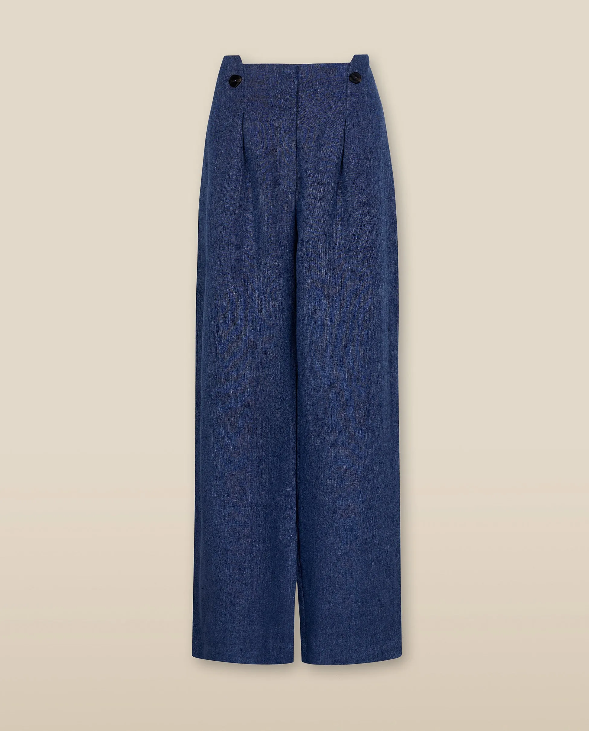 ZURI | Indigo Blue Linen Wide Leg Trousers