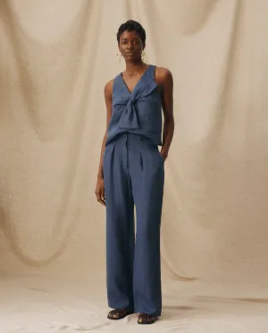 ZURI | Indigo Blue Linen Wide Leg Trousers